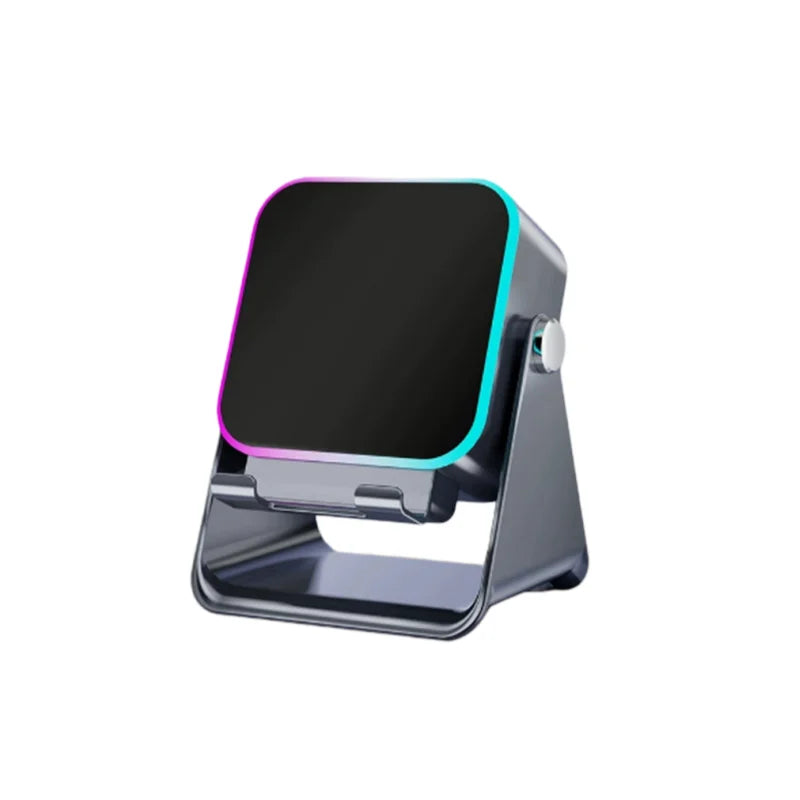 Suporte Portátil para Telefone Bluetooth Auto-falante Sem Fio de Indução Automática 5 em 1 com 8 Modos de Luz, Som Surround