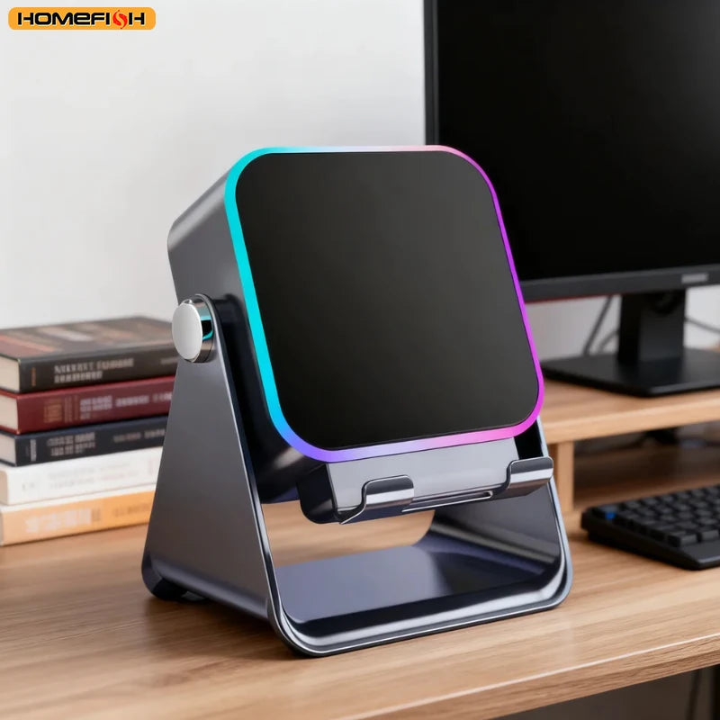 Suporte Portátil para Telefone Bluetooth Auto-falante Sem Fio de Indução Automática 5 em 1 com 8 Modos de Luz, Som Surround