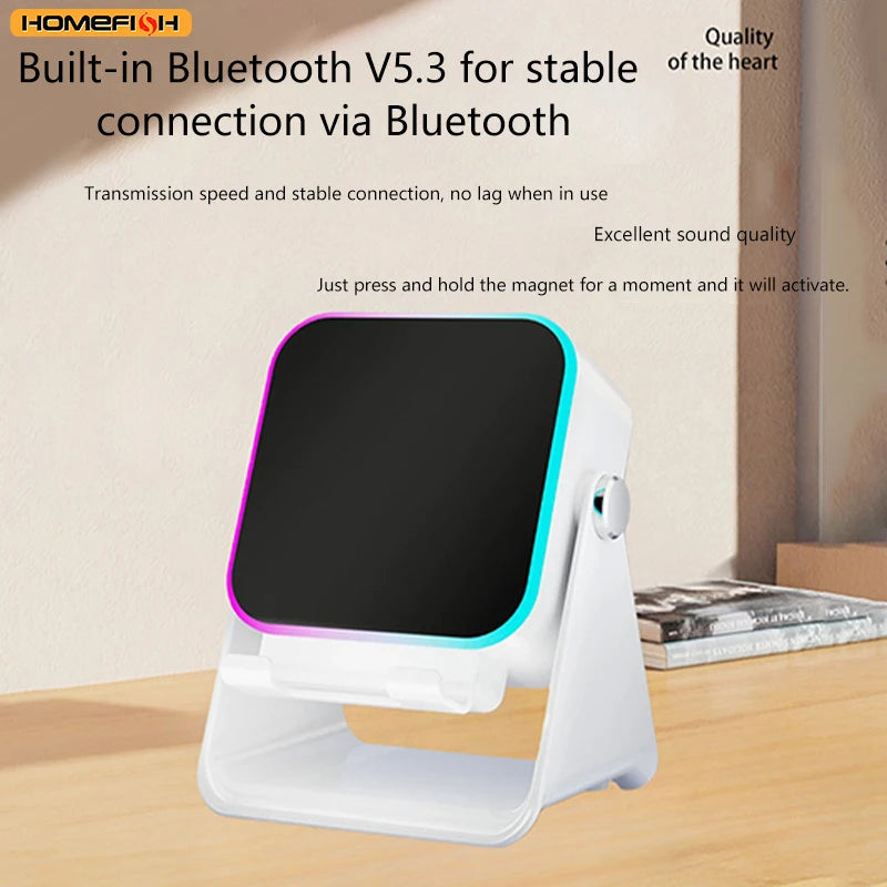 Suporte Portátil para Telefone Bluetooth Auto-falante Sem Fio de Indução Automática 5 em 1 com 8 Modos de Luz, Som Surround